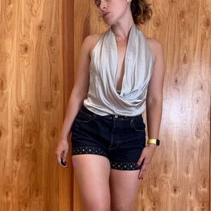 Reformation Silk Grey Top